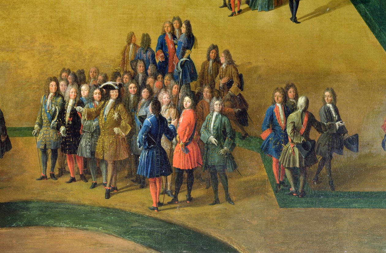Veja o Bosque dos Banhos de Apolo nos Jardins de Versalhes detalhe de Luís XIV, 1713 óleo sobre tela de Pierre Denis Martin