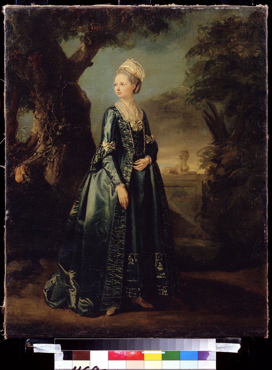 "Retrato de uma dama em um jardim ou retrato da grã-duquesa Natalia" (senhora em um jardim (retrato da grã-duquesa Natalia) Retrato da grã-duquesa Natalia Alekseevna (ou Alekseevna) (1755-1776) (Wilhelmina Louisa de Hesse -Darmstadt ( Hesse) de Pierre Etienne Falconet