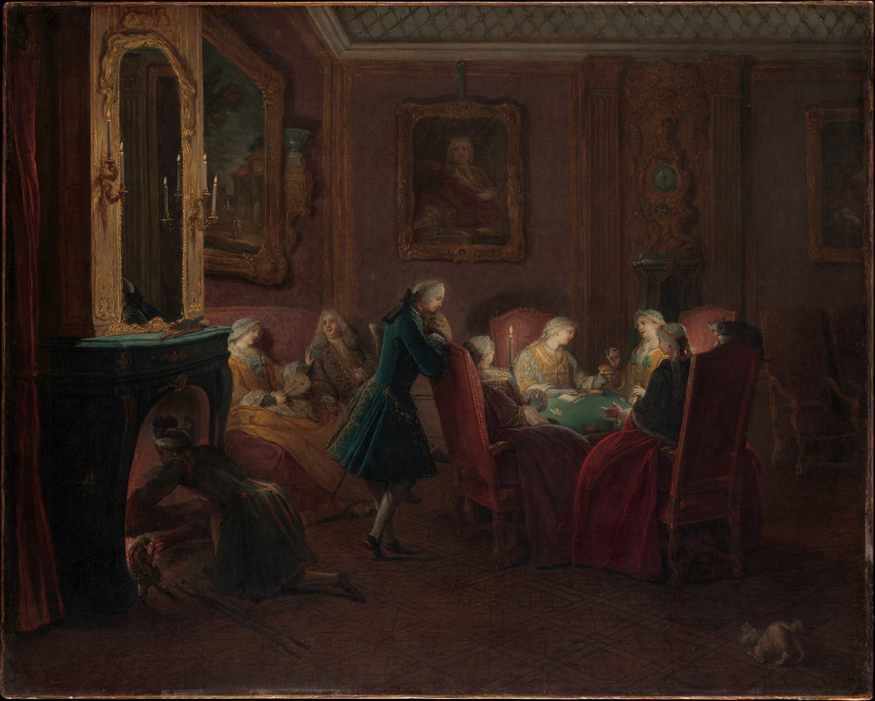 Jogadores de cartas em uma sala de estar (óleo sobre tela) de Pierre Louis the Younger Dumesnil