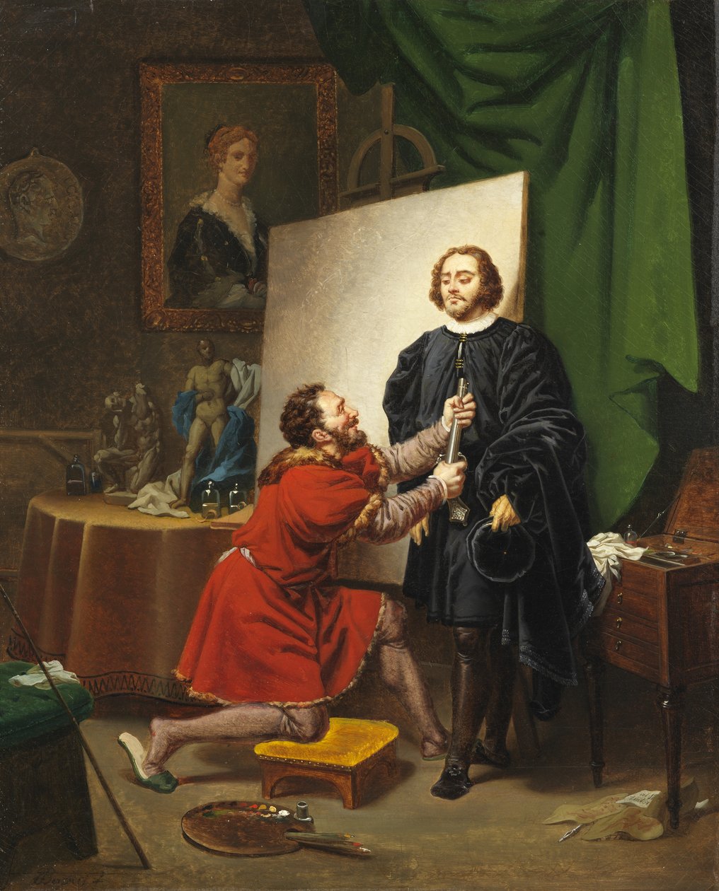 Pietro Aretino no estúdio de Tintoretto, 1822 de Pierre Nolasque Bergeret