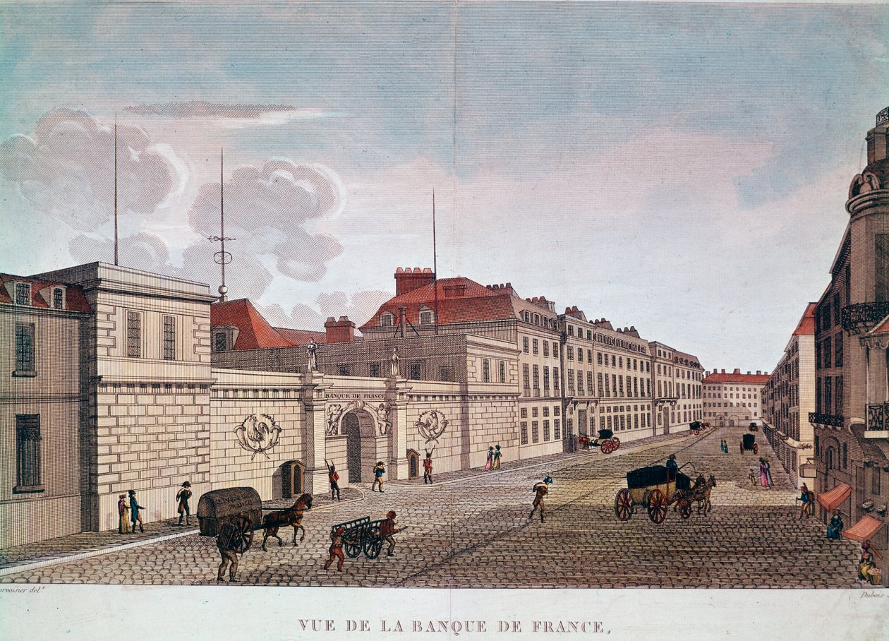 O Banco da França da Rue Croix-Petits-Champs em Paris (gravura de Pierre (after) Courvoisier