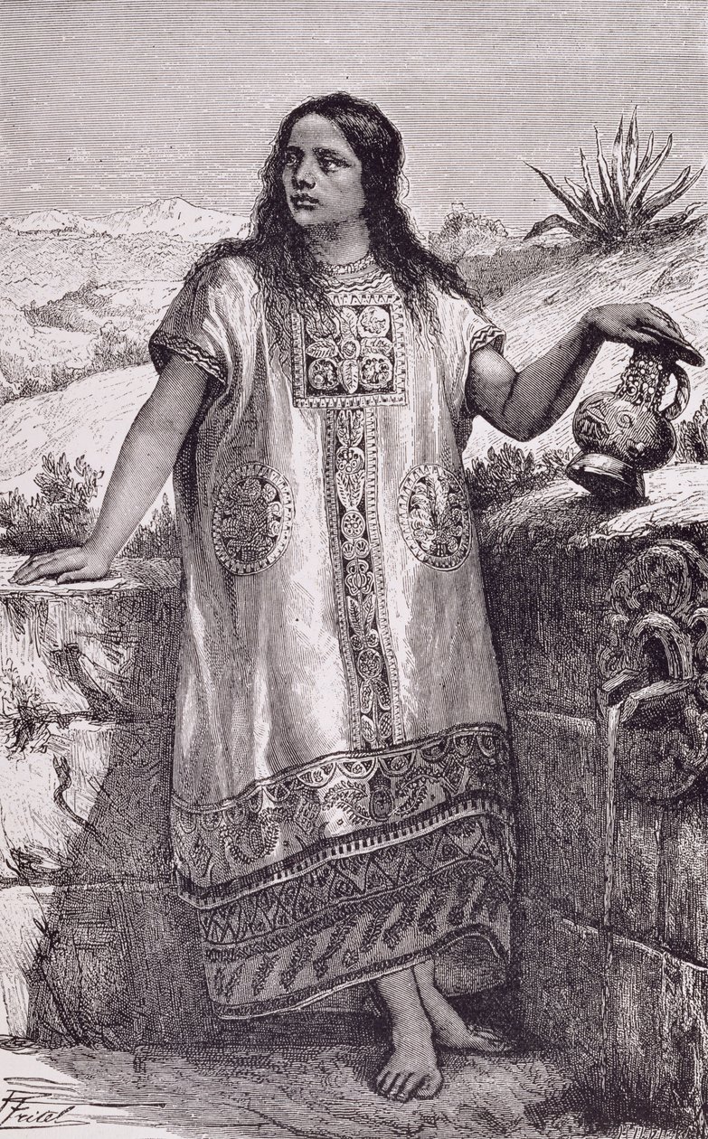 Jovem rapariga tolteca, de "The Ancient Cities of the New World", de Claude-Joseph-Desire Charnay, pub. 1887 (gravura) de Pierre (after) Fritel