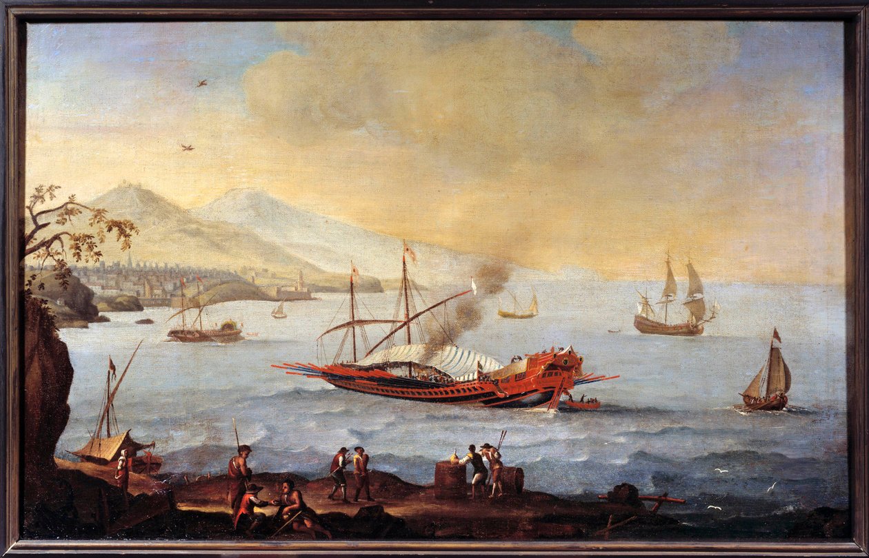 Uma galere no porto de Marselha Pintura da Ecole de Pierre Puget (1620-1694) de Pierre (school of) Puget