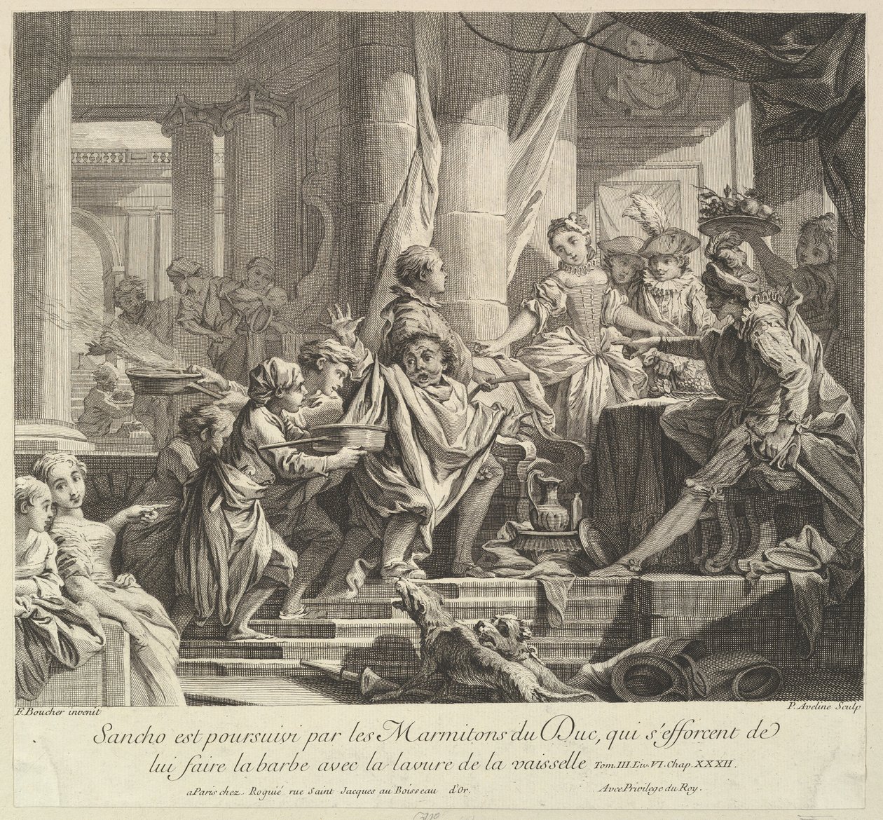 Sancho Perseguido pelos meninos da cozinha do duque, século XVIII. de Pierre Alexandre Aveline