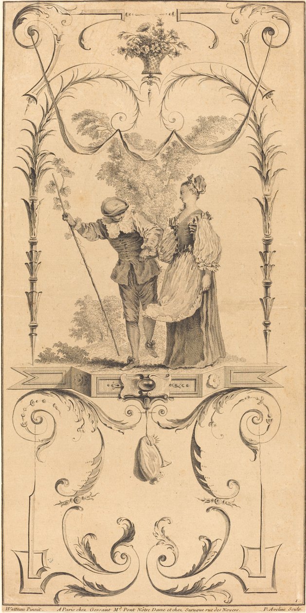 Pastor e Pastora (?) de Pierre Alexandre Aveline after Antoine Watteau