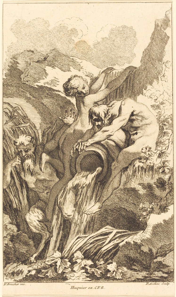 Sátiro, Ninfa e Deus do Rio de Pierre Alexandre Aveline after François Boucher