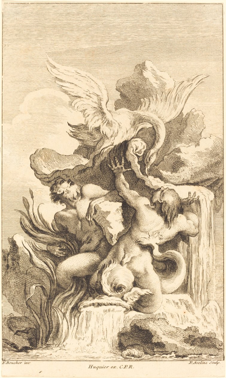 Dois Tritões e um Cisne de Pierre Alexandre Aveline after François Boucher
