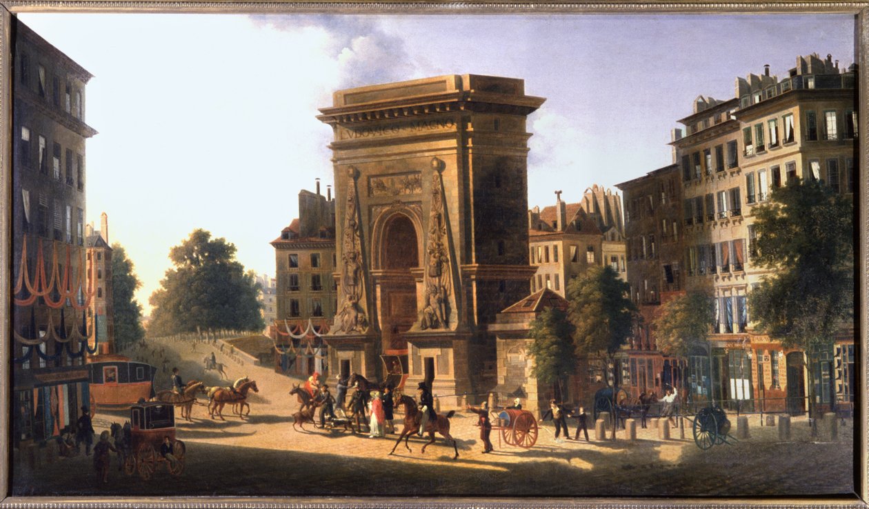 O boulevard du Temple e a Porte Saint Denis, Paris, cerca de 1810 (pintura) de Pierre Alexandre Pau de Saint Martin