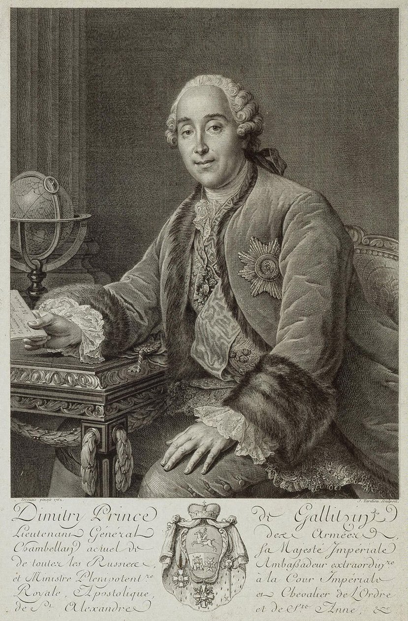 Retrato do príncipe Dmitry Mikhailovich Golitsyn 1721-1793, 1762 de Pierre Alexandre Tardieu