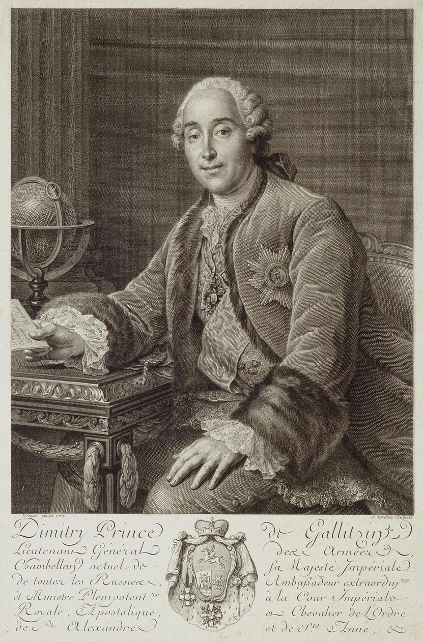 Retrato do príncipe Dmitry Mikhailovich Golitsyn 1721-1793, 1762 de Pierre Alexandre Tardieu