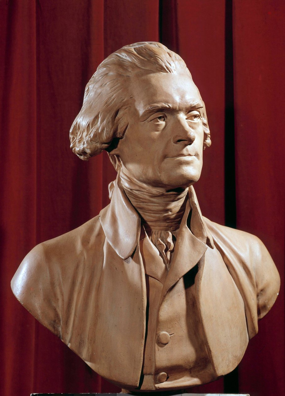 Busto de Thomas Jefferson (1742-1826) Presidente da Escultura dos Estados Unidos de Pierre Alexandre Wille (1748-1821) Blerancourt do século XVIII. Musee Franco-Americano de Pierre Alexandre Wille