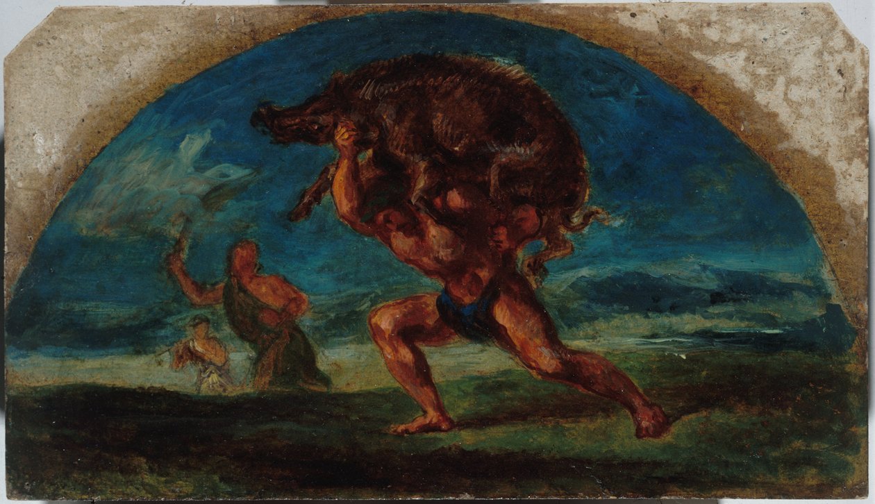 Esboço para o Salon de la Paix no Hôtel de Ville em Paris: Hércules e o Javali de Erymanthem, segundo Delacroix, entre 1852 e 1854 (óleo) de Pierre Andrieu