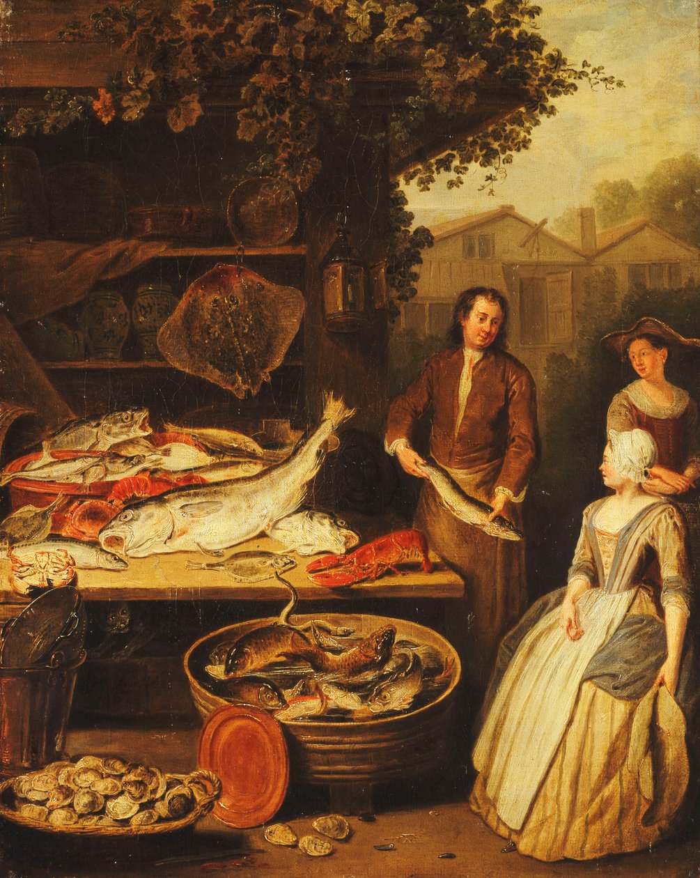 Um peixeiro exibindo um pique para uma empregada doméstica, 1727 de Pierre Angelis or Angillis