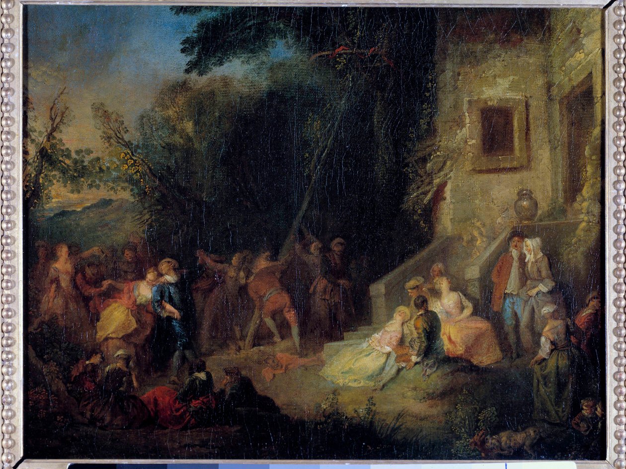 Pode plantar uma festa tradicional que consistia em plantar uma árvore em Maio. Pintura atribuída a Pierre-Antoine Quillard (ca. 1701-1733) século XVIII. Sol 0,37x0,45 m de Pierre Antoine (attr. to) Quillard