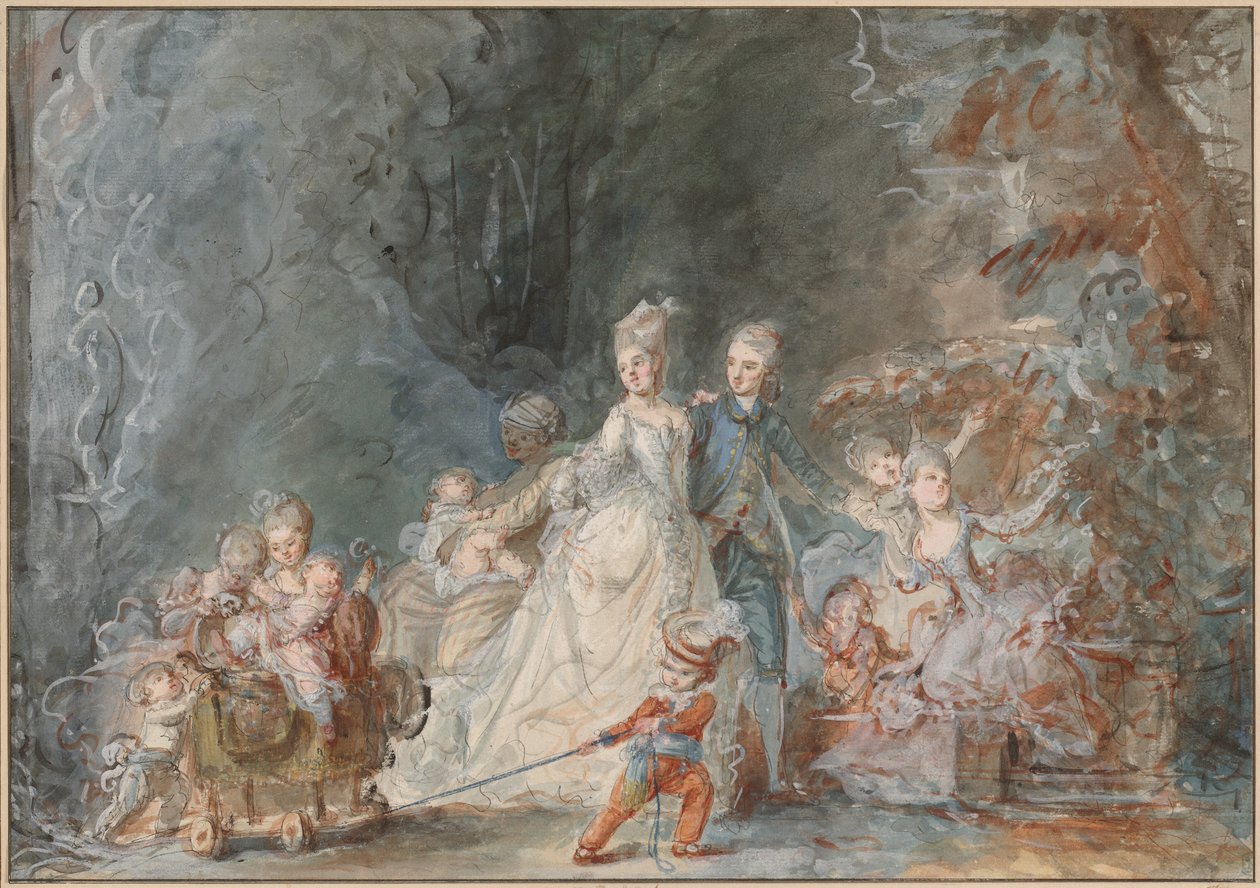 Passeio da família no parque de Pierre Antoine Baudouin