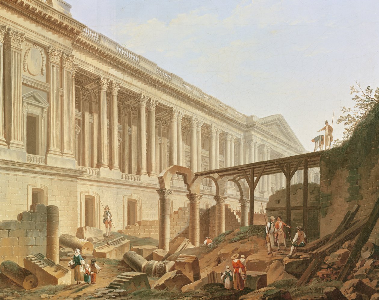 Demolição do Hotel de Bourbon e limpeza da Colunata do Louvre, c.1764 de Pierre Antoine Demachy