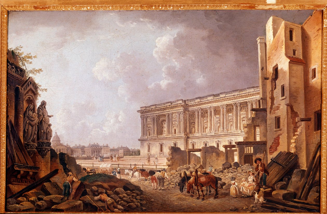 Fantástica vista para a colunata do Louvre (óleo sobre tela de Pierre Antoine Demachy