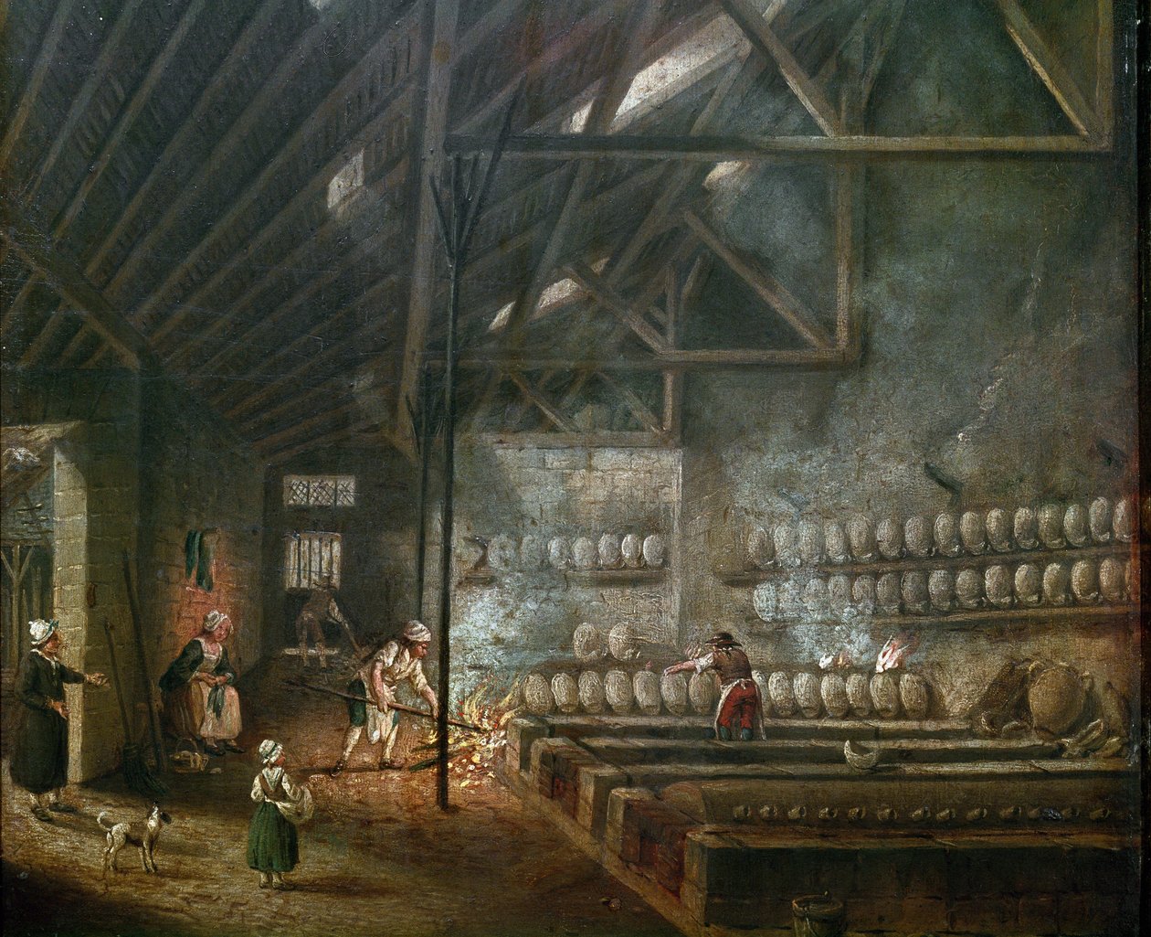 Interior de uma oficina de cerâmica (ou soprador de vidro) - Pintura de Pierre Antoine Demachy (1723-1807), detalhe - Século XIX - Óleo sobre madeira - Dim: 39 x 31 cm - Paris, Musee Carnavalet de Pierre Antoine Demachy