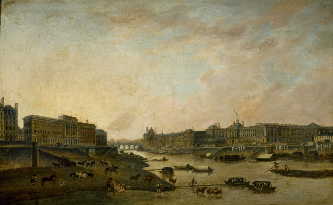 O Hôtel de la Monnaie e o Louvre, vistos da Pont-Neuf, c. 1800. de Pierre Antoine Demachy