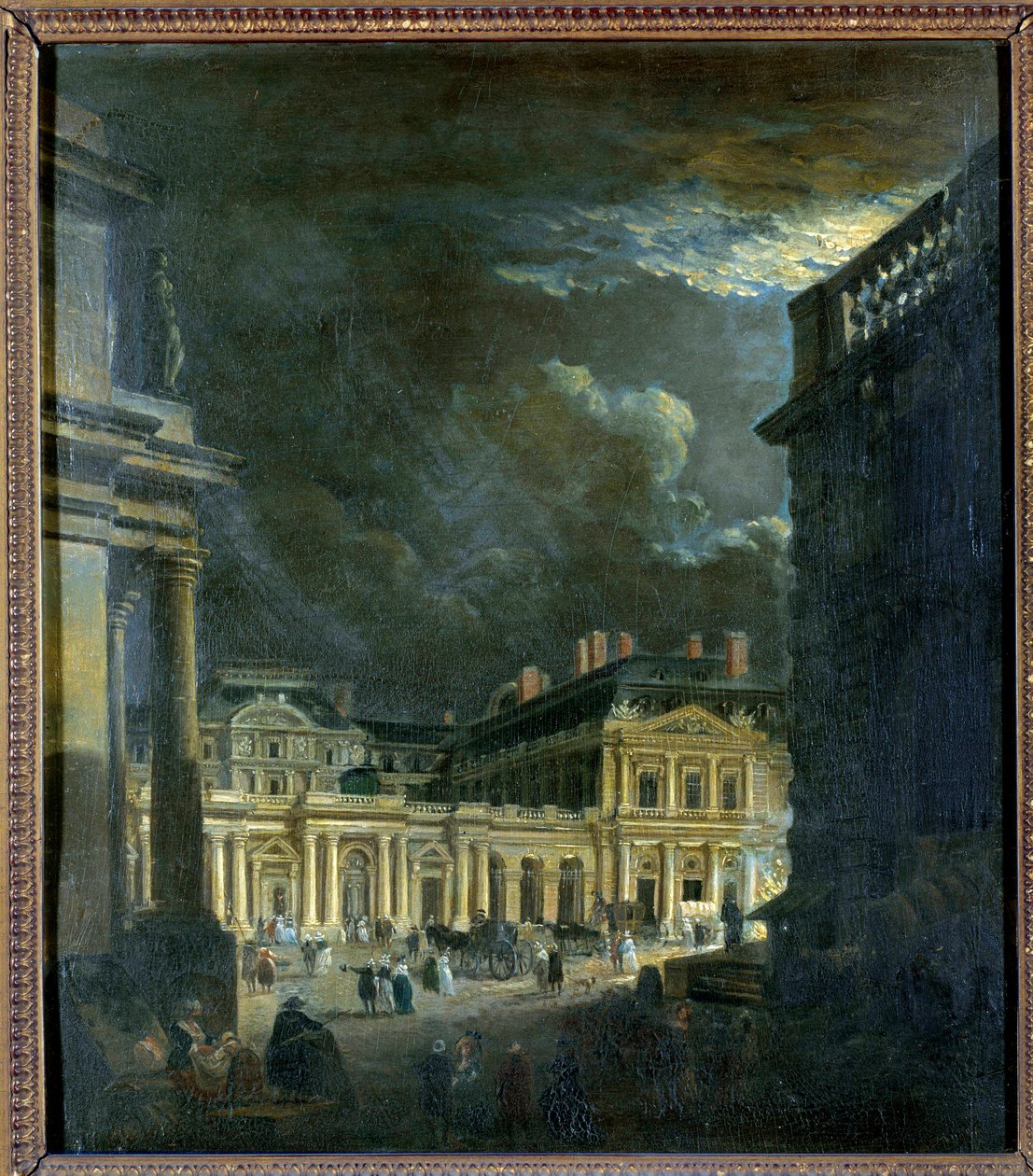La Place du Palais Royal em Paris à luz da lua Pintura de Pierre Demachy (1723-1807) Sol do século XVIII. 0,39x0,34 m Paris, Musee Carnavalet de Pierre Antoine Demachy