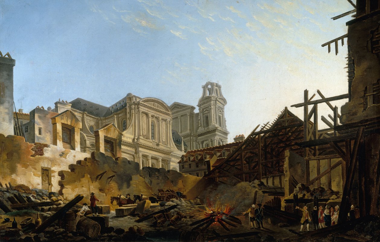 A Foire Saint-Germain após o incêndio da noite de 16 para 17 de março de 1762, 1762. de Pierre Antoine Demachy