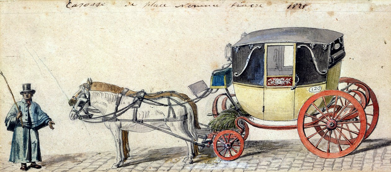Cavalo e Carruagem, 1825 (caneta e tinta sobre papel) de Pierre Antoine Lesueur
