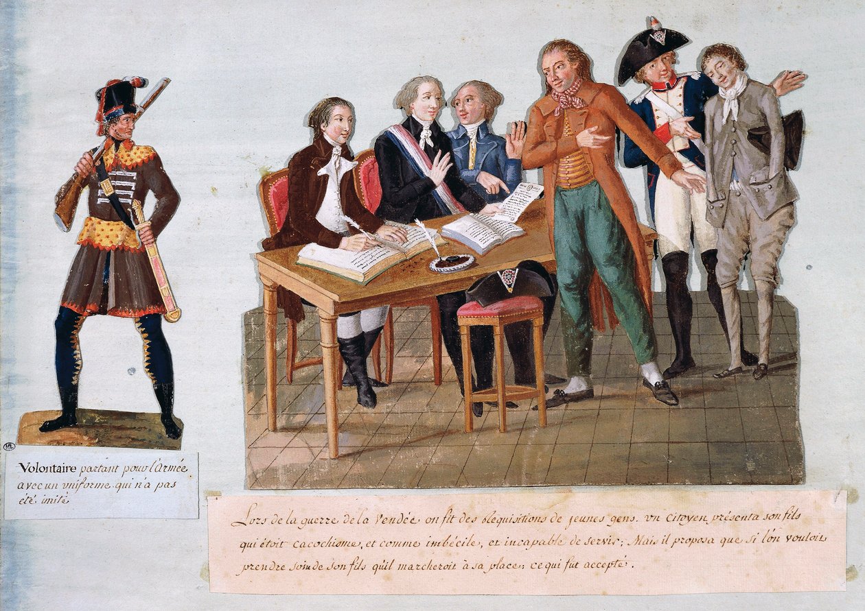 Voluntários a caminho do exército para a guerra no Vendee (1792-1793) (gouache no papel) de Pierre Antoine Lesueur