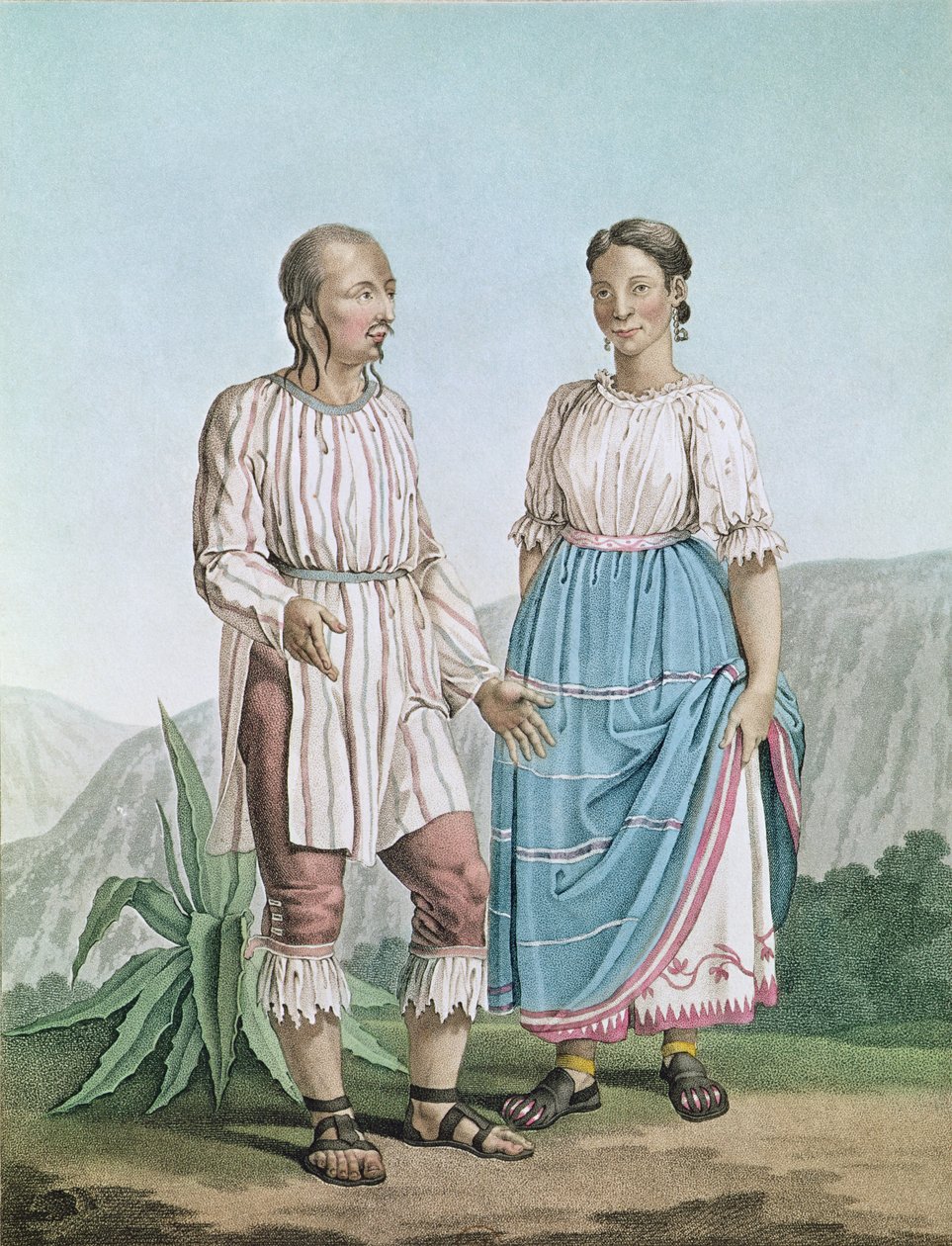 Trajes dos índios de Michouacan, de &39;Voyages aux Regions Equinoxiales du Nouveau Continent&39; de Alexander von Humboldt (1769-1859) publicado em 1810 de Pierre Antoine Marchais