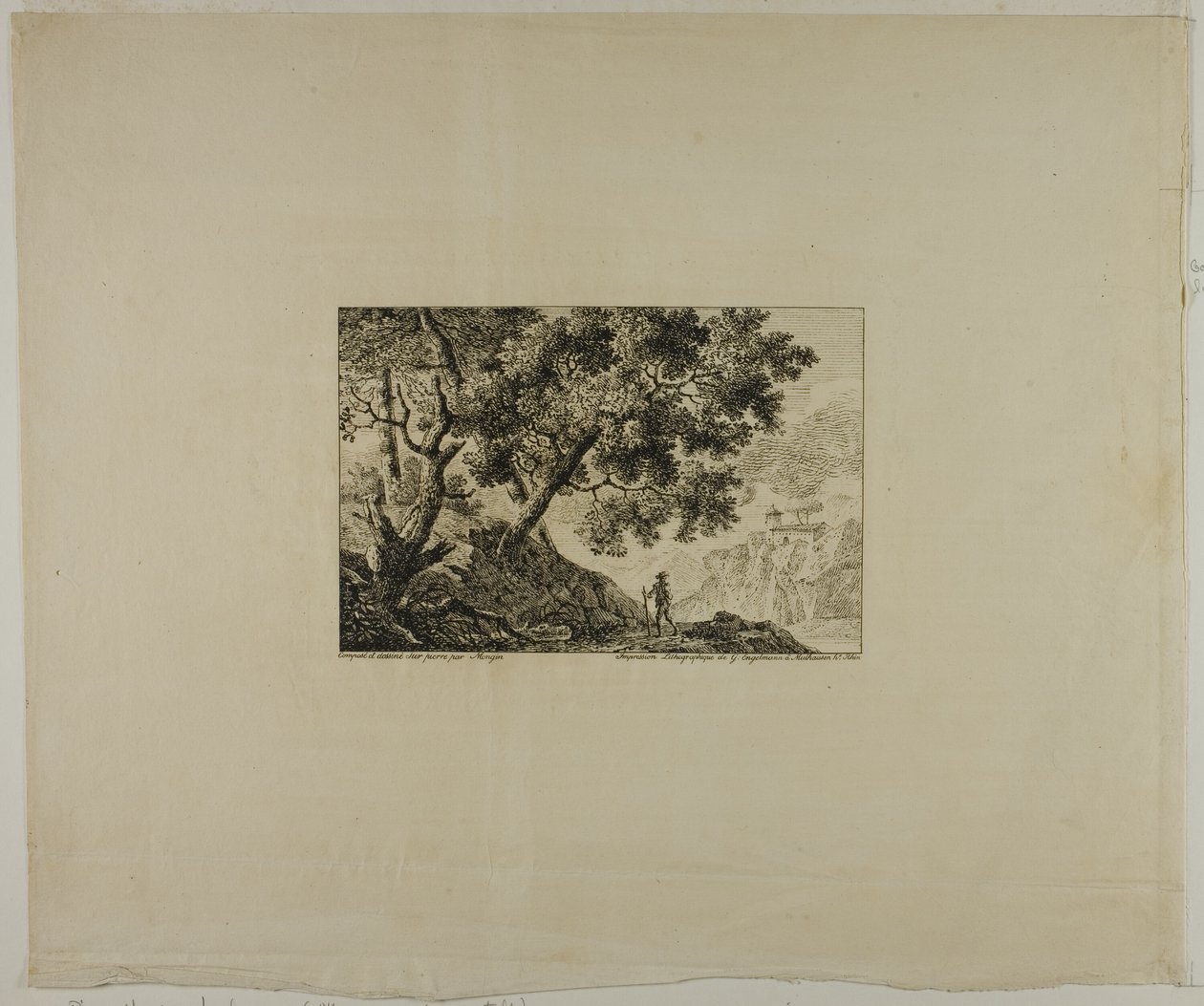 Paisagem com um homem a carregar um cajado de Pierre Antoine Mongin