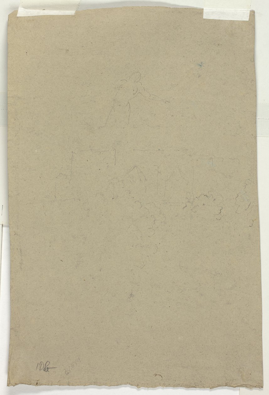 Esboço de copas de árvores e figura de Pierre Antoine Mongin