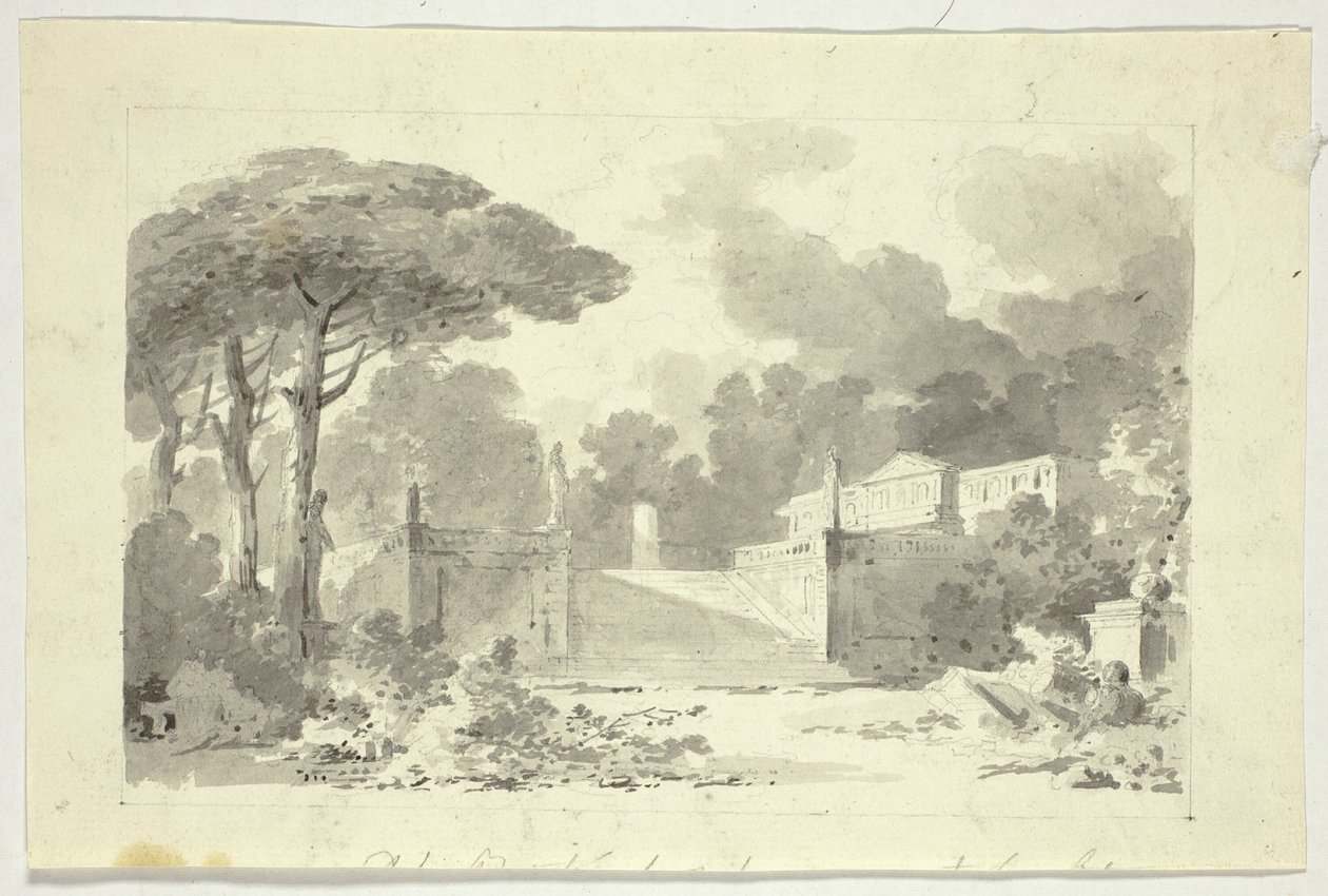 Vista do parque de Versalhes: Escadaria Monumental, Pedestal e Templo de Pierre Antoine Mongin