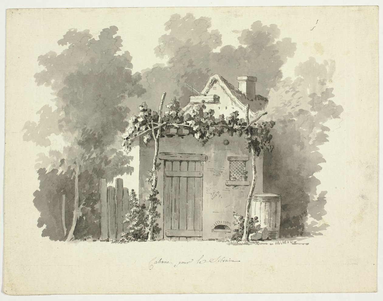 Vista do parque de Versailles: Cabana Rústica de Pierre Antoine Mongin