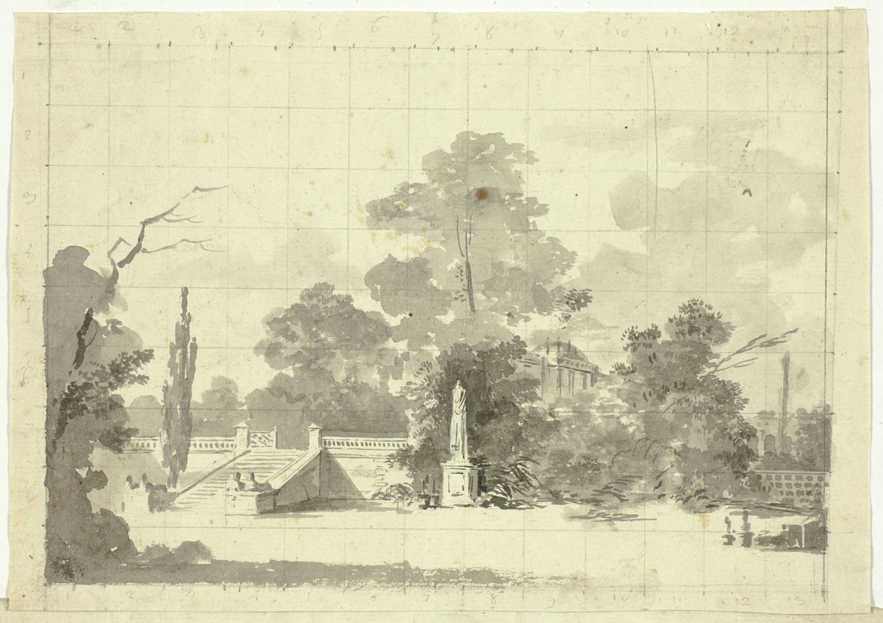 Vista do parque de Versalhes: Escadaria com dois pares de esfinges de Pierre Antoine Mongin