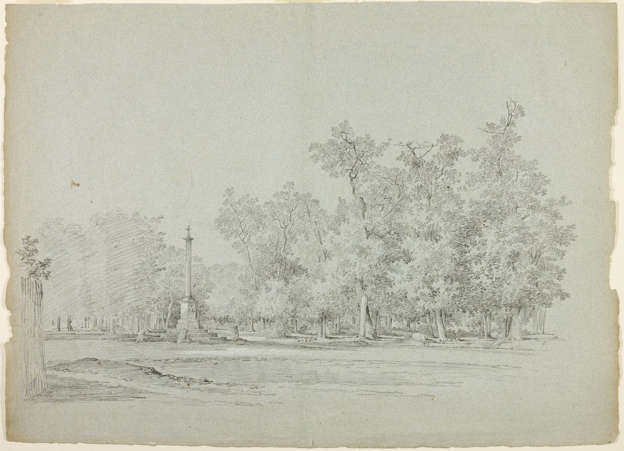 Vista do Parque de Versalhes: Paisagem com Coluna Memorial e Bosque de Árvores de Pierre Antoine Mongin