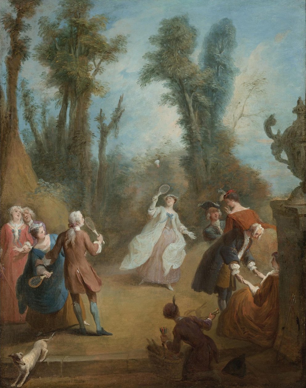 Figuras elegantes jogando peteca em um parque, ca 1730 de Pierre Antoine Quillard