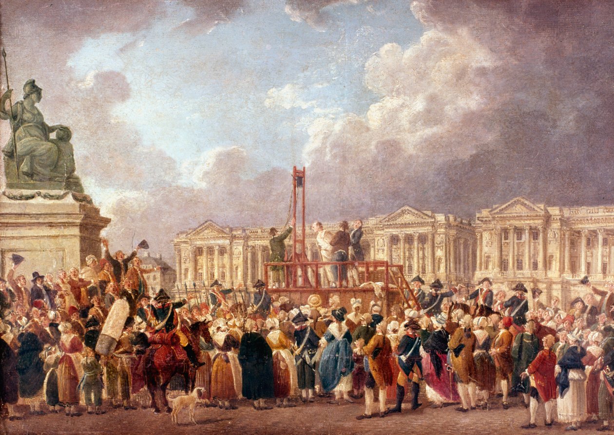 Execução por guilhotina em Paris durante a Revolução Francesa, 1790 1793-1807 de Pierre Antoine de Machy