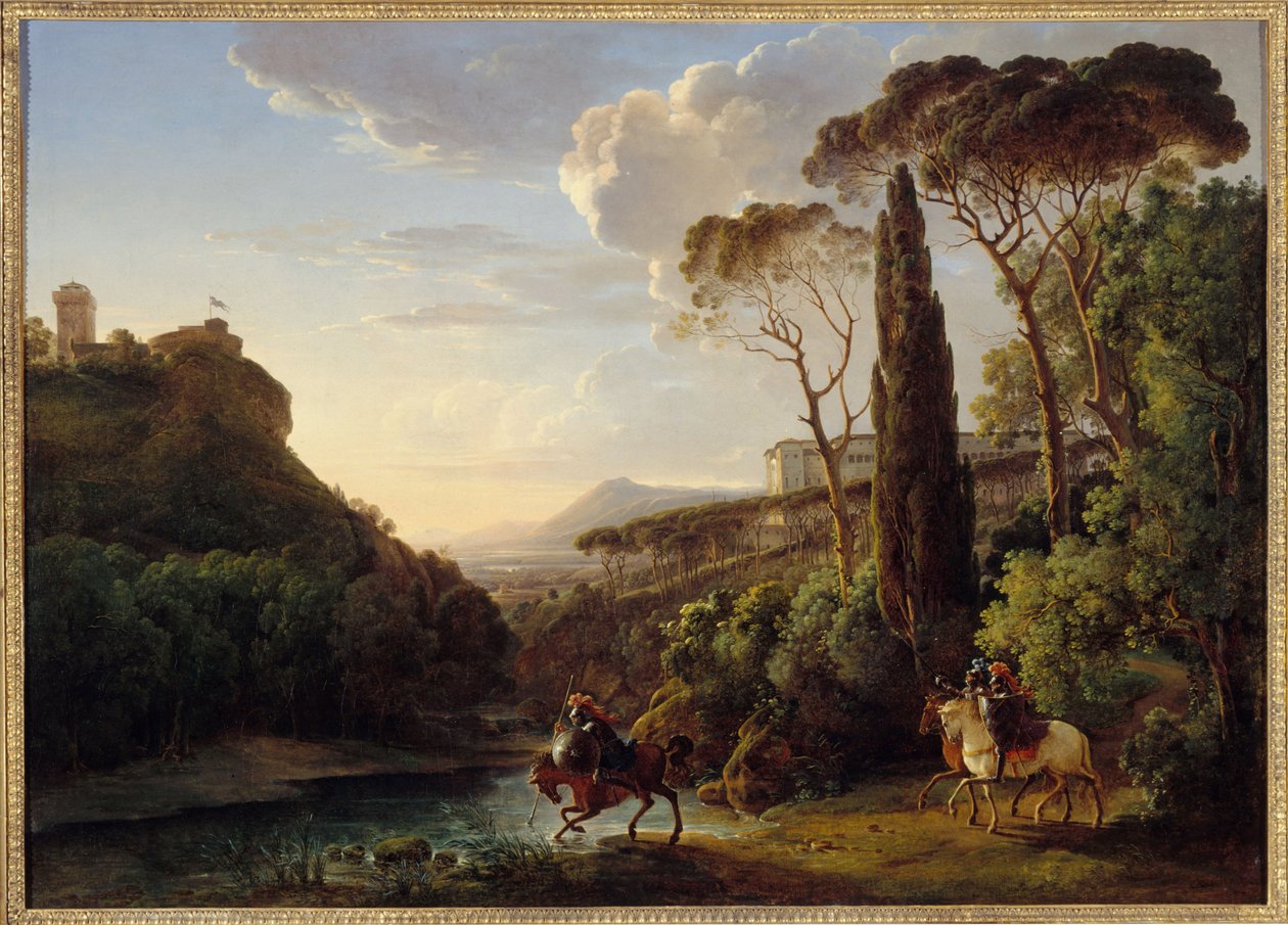 Paisagem italiana com três cavaleiros de Pierre Athanase Chauvin