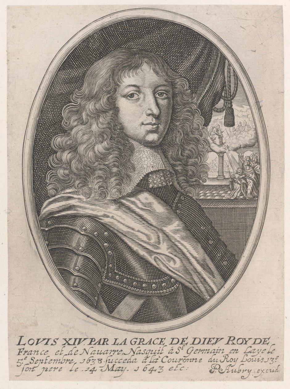 Retrato de Luís XIV (Luís XIV par la Grace de Dieu Roy de France et de Navarra) de Pierre Aubry