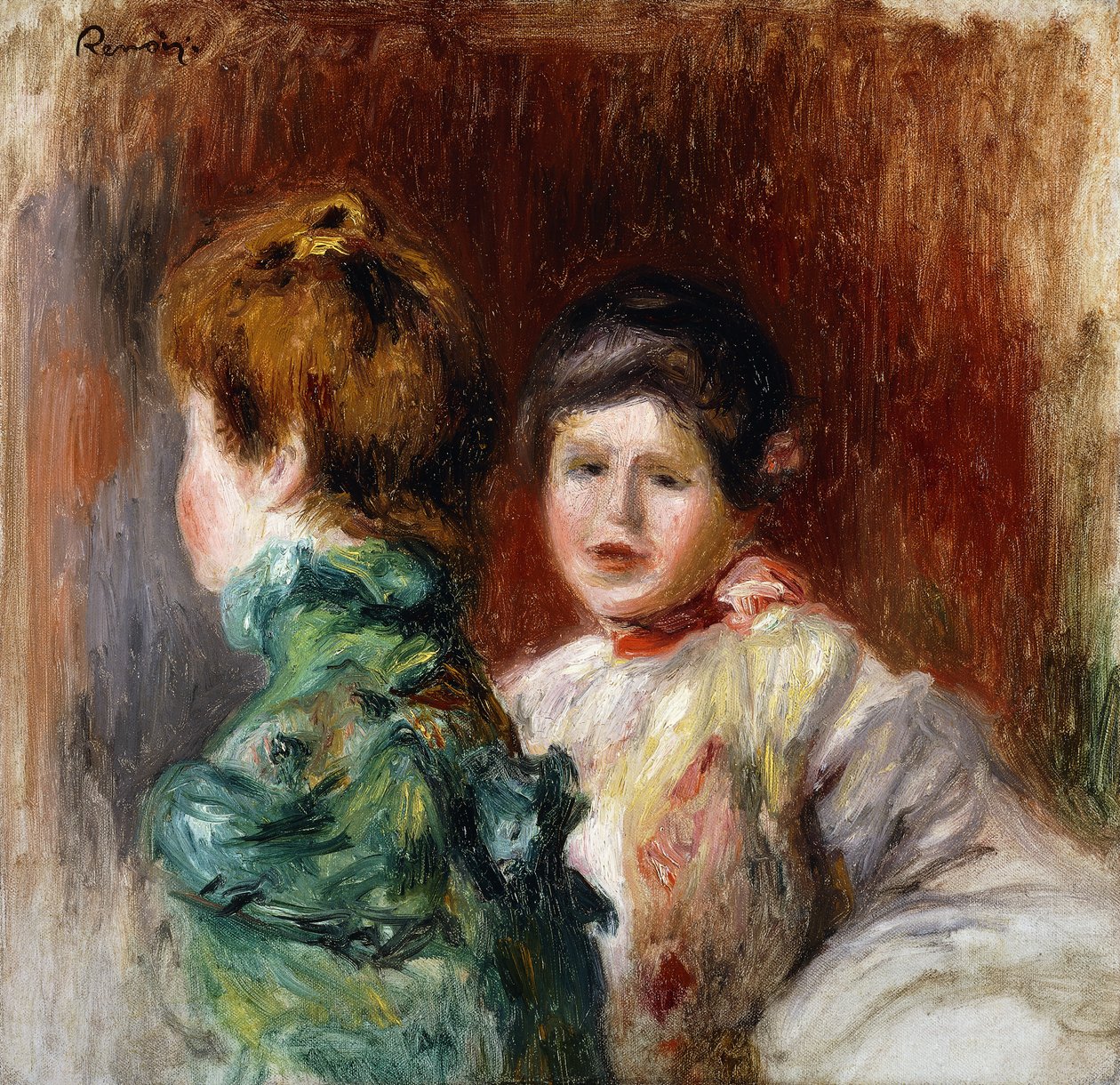 Um esboço das cabeças de duas mulheres; Esboço, Duas Cabeças de Mulher, 1895 de Pierre Auguste Renoir