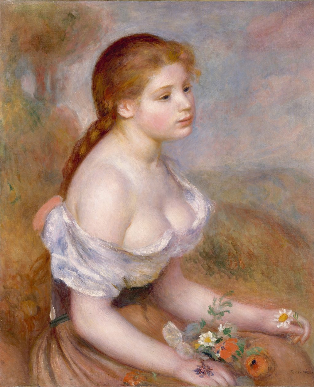 Uma jovem com margaridas de Pierre Auguste Renoir