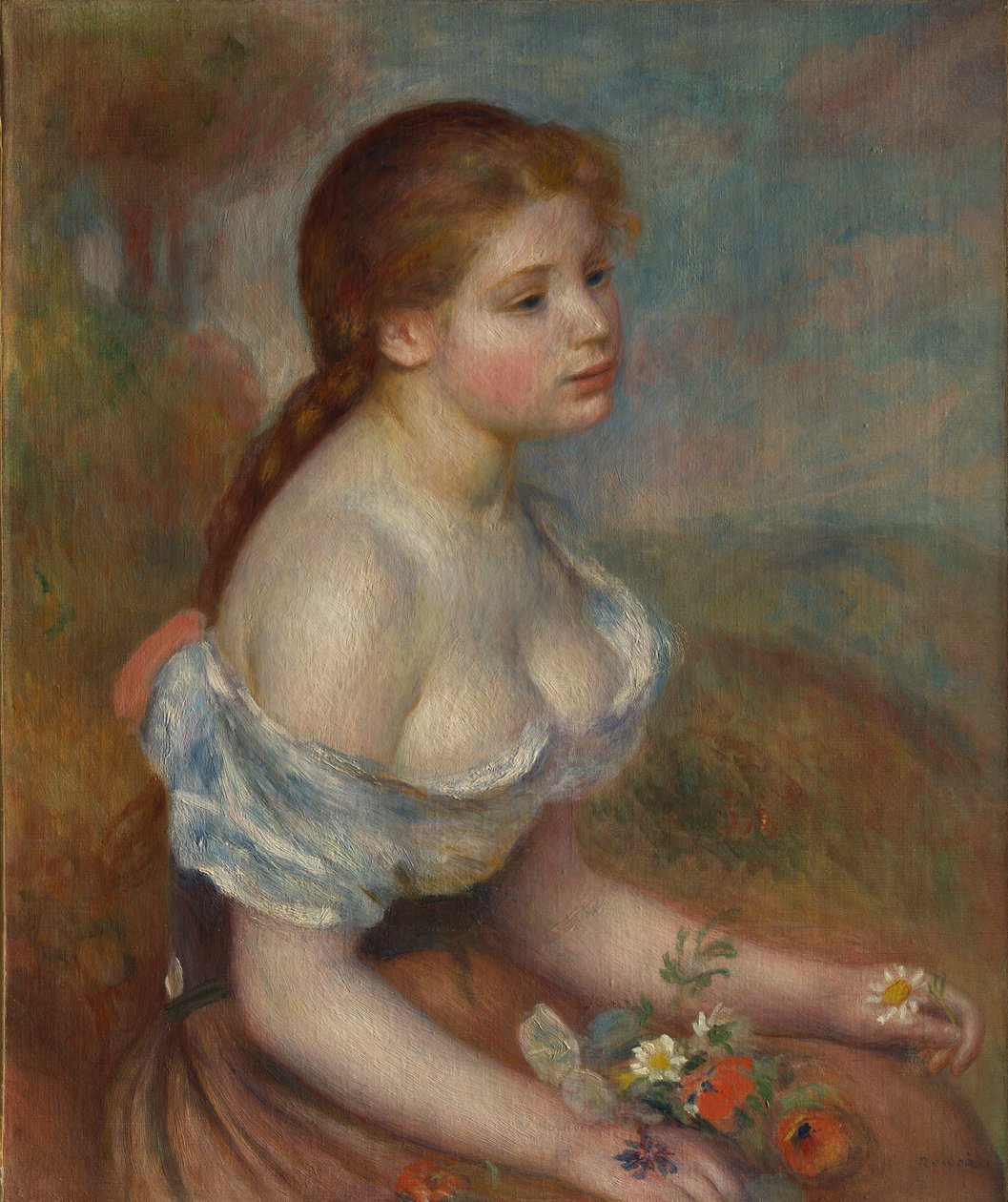 Uma jovem com margaridas, 1889. de Pierre Auguste Renoir
