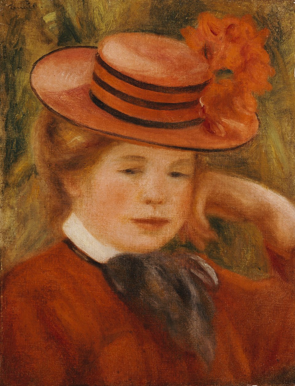 Uma jovem garota com um chapéu vermelho, 1899 de Pierre Auguste Renoir
