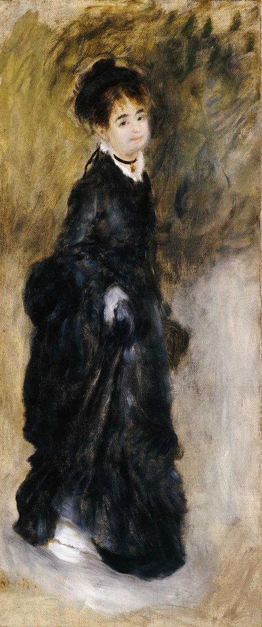 Uma jovem de corpo inteiro, segurando sua saia, 1877 de Pierre Auguste Renoir