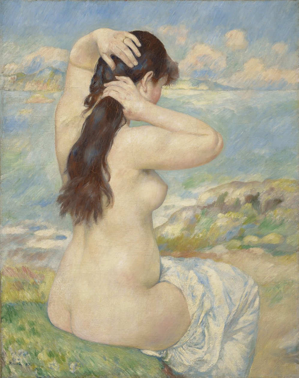 Banhista organizando seu cabelo, 1885 de Pierre Auguste Renoir