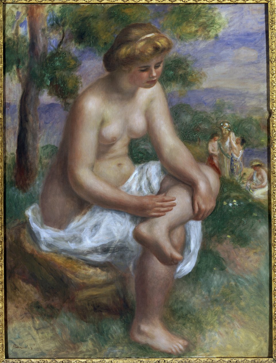 Banhista sentado em uma paisagem chamada Eurydice (óleo sobre tela de Pierre Auguste Renoir