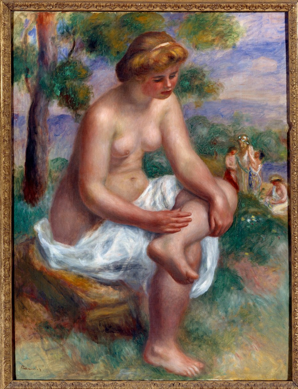 Banhista sentado em uma paisagem chamada Eurydice Painting de Pierre Auguste Renoir de Pierre Auguste Renoir