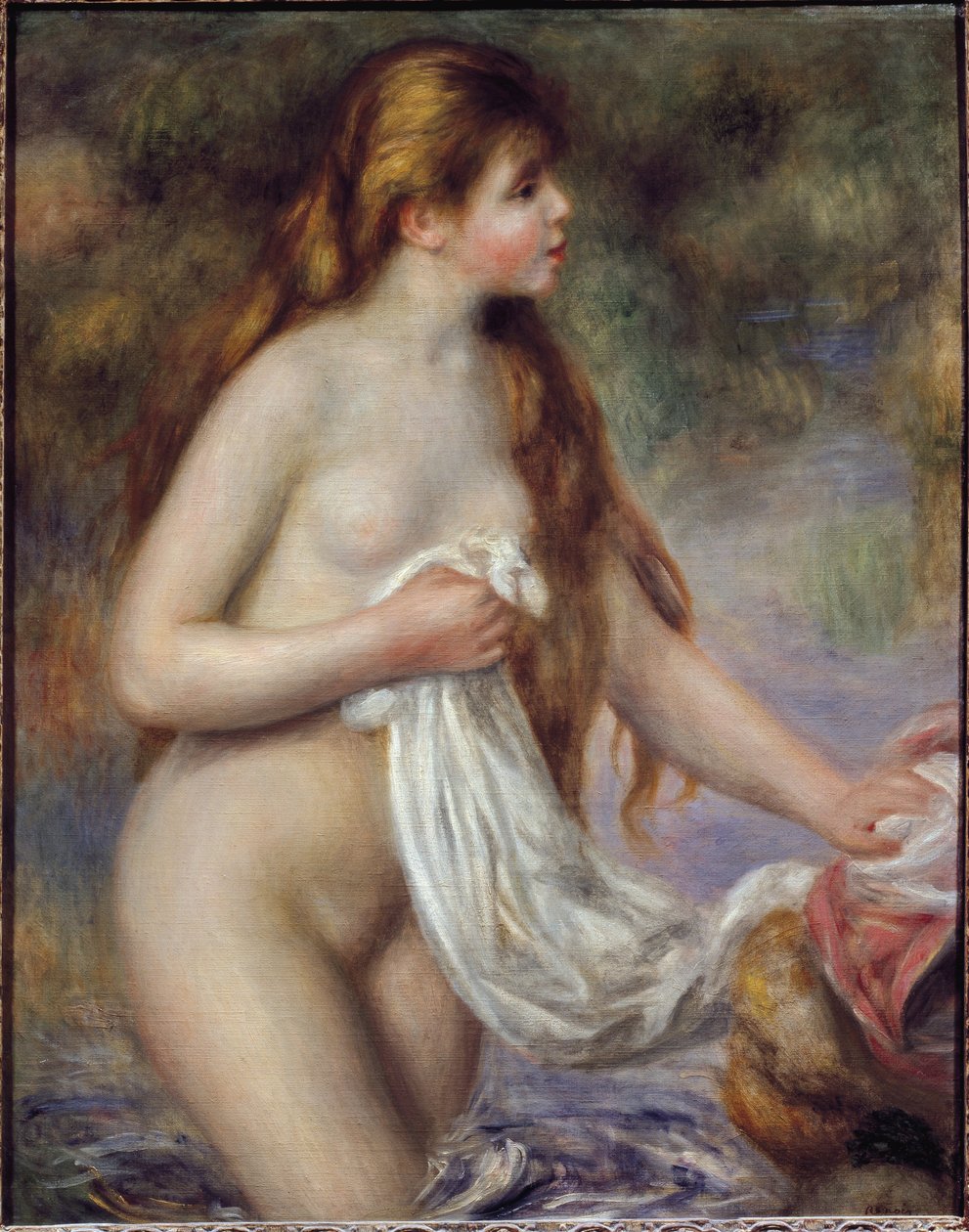 Banho com cabelo comprido (óleo sobre tela, cerca de 1895) de Pierre Auguste Renoir