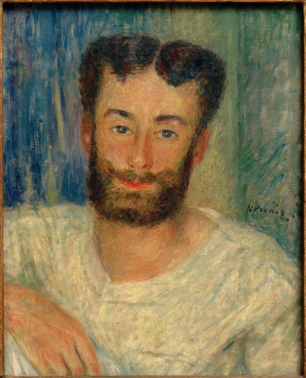 Retrato de um jovem barbudo com um colete recortado (remador de Bougival) de Pierre Auguste Renoir