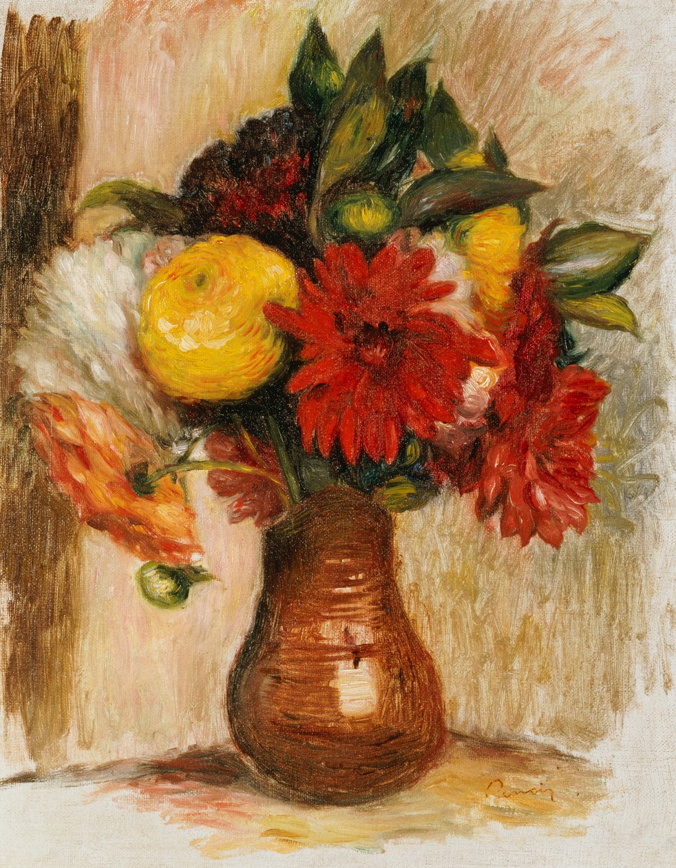 Buquê de flores em um jarro de pedra de Pierre Auguste Renoir