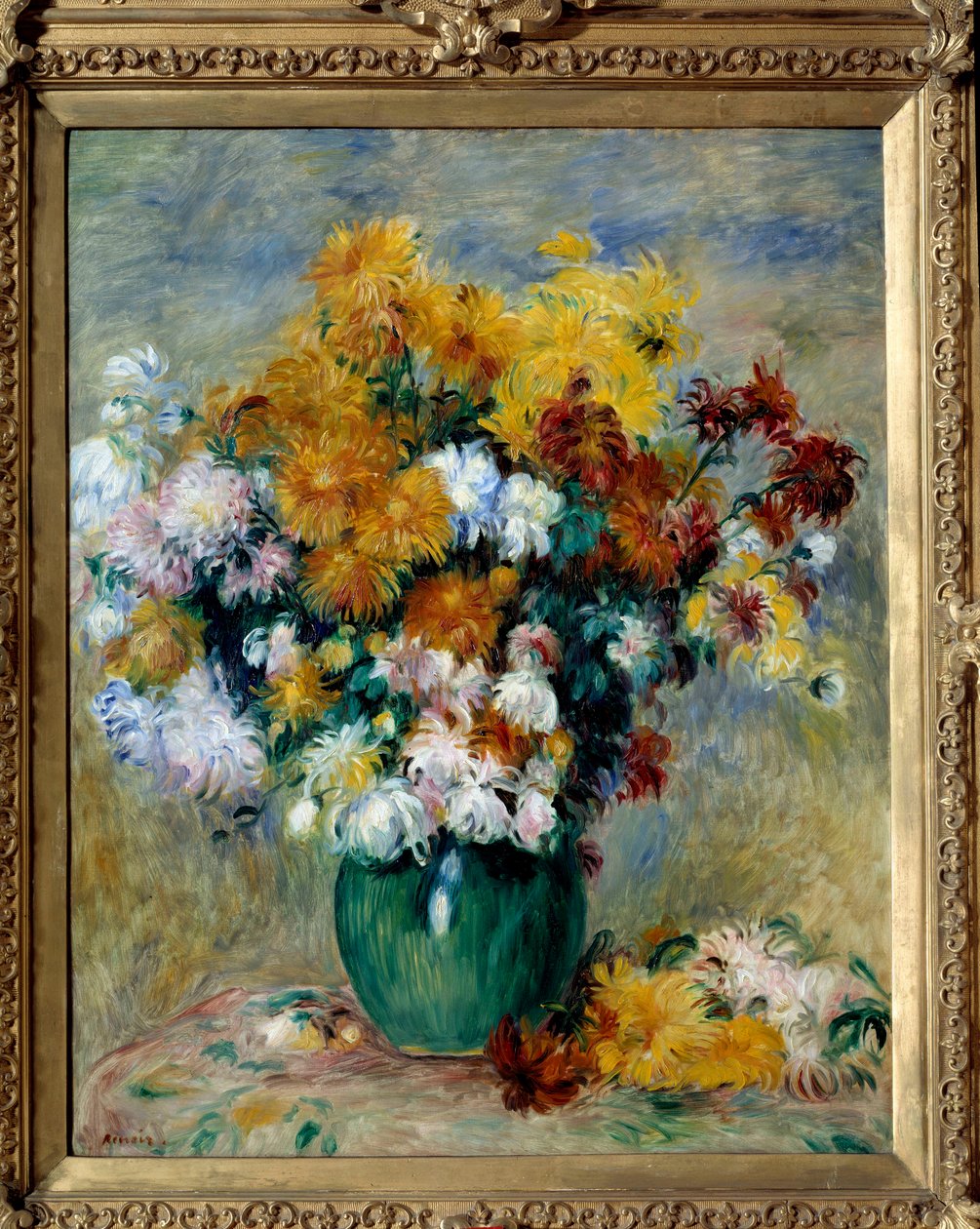 Um bouquet de crisântemos. Pintura de Pierre Auguste Renoir (1841-1919) de Pierre Auguste Renoir